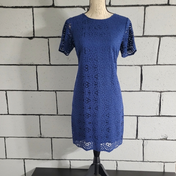 Ann Taylor Dresses & Skirts - BUNDLE SALE! Ann Taylor Blue Lace Short Sleeve Sheath Dress Sz 6P